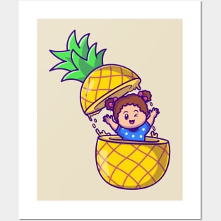 Cute Girl In Pineapple Cartoon Posters and Art